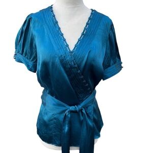 Laundry By Shelli Segal Teal Wrap Blouse